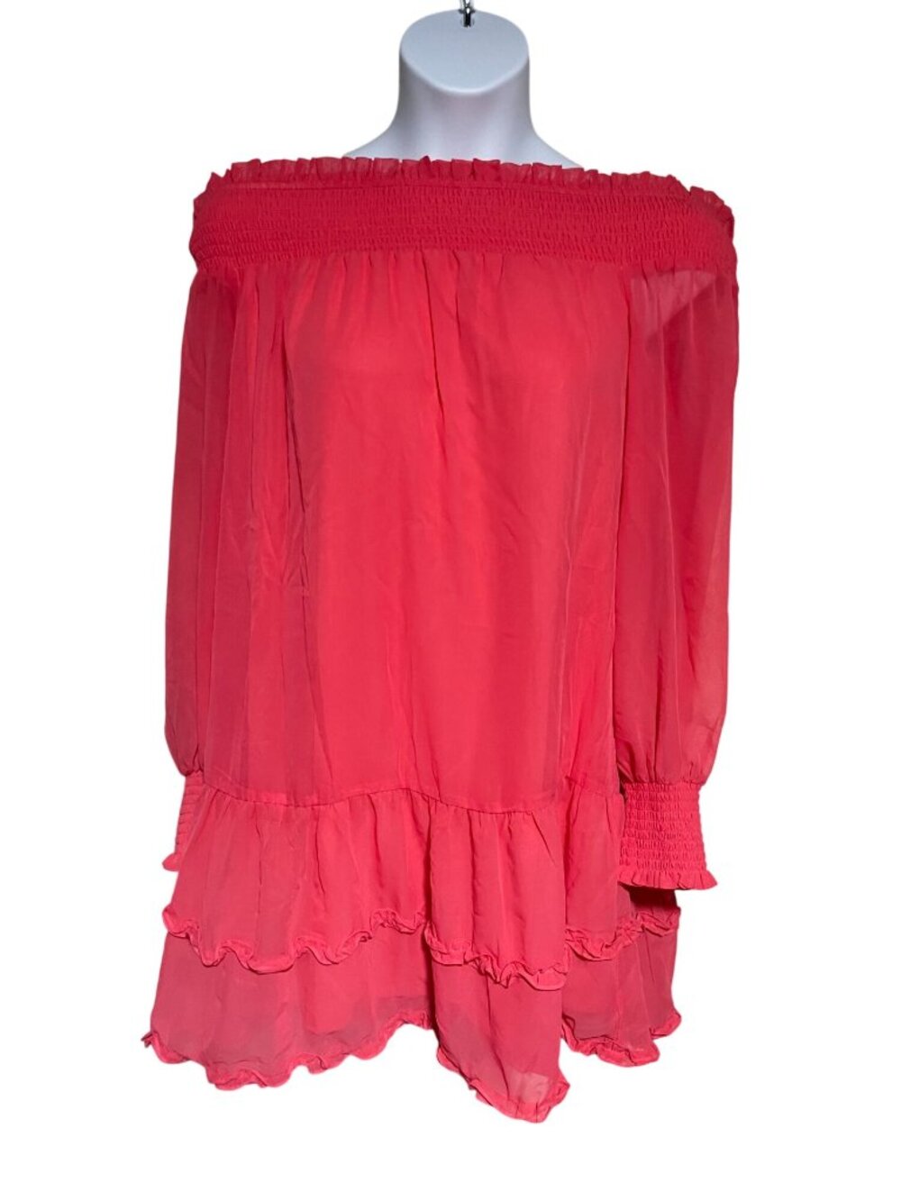 BCBGeneration Womens Coral Pink Off-Shoulder Ruffle Tiered Mini Dress Size 10